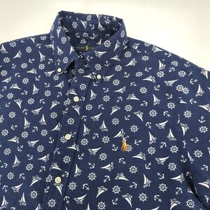 Ralph Lauren Shirt Men's Medium Classic Fit Nautical Sail AOP Button Down Polo